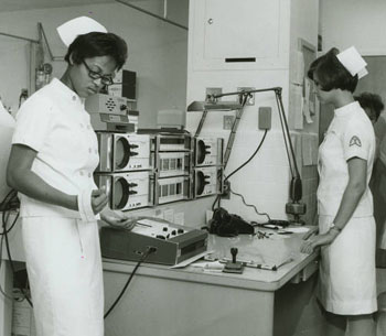 Nursing students Delores Neal and Connie Jareki, ca. 1968. The Womans Collection, Texas Womans University